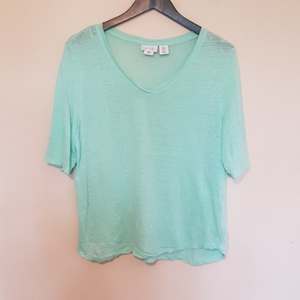 Nicole Miller aqua green  linen knit boxy tee